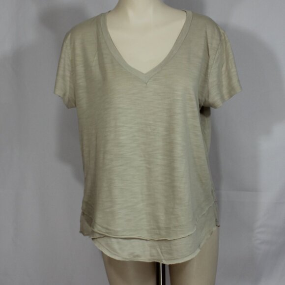 CHRLDR Ava T-Shirt In Taupe With Raw Edge Layered Hem beige size Large - Picture 2 of 8